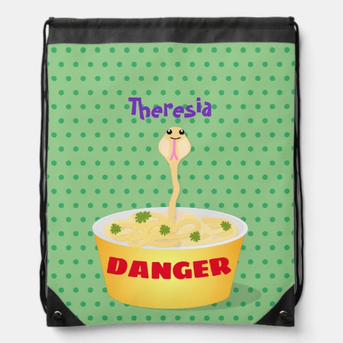 Cute noodles snake cartoon illustration humor drawstring bag