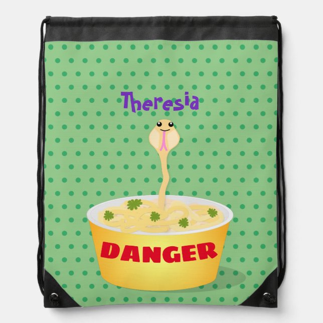 Cute noodles snake cartoon illustration humor drawstring bag (Front)