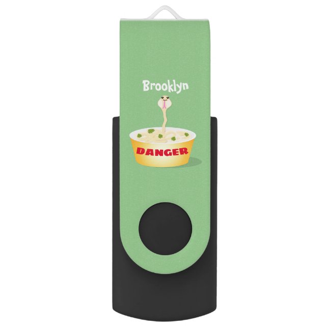 Cute noodles snake cartoon illustration humor flash drive (Front Vertical)
