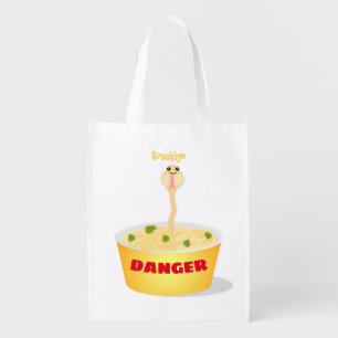 Cute noodles snake cartoon illustration humor grocery bag