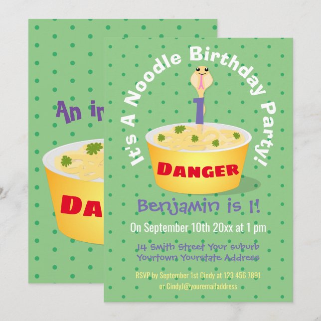 Cute noodles snake cartoon illustration humor invitation (Front/Back)