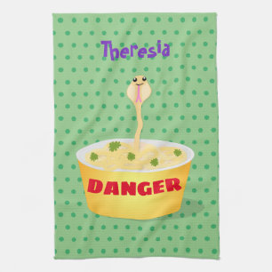 Cute noodles snake cartoon illustration humor kitchen towel