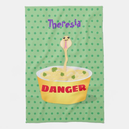 Cute noodles snake cartoon illustration humor kitchen towel