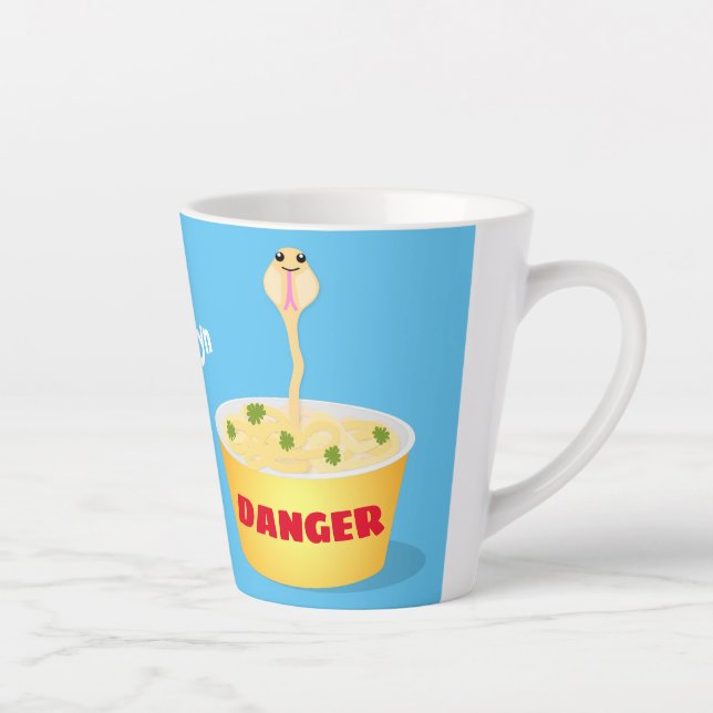 Cute noodles snake cartoon illustration humor latte mug (Right)