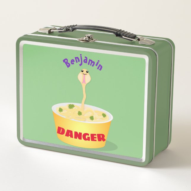 Cute noodles snake cartoon illustration humor metal lunch box (Front)
