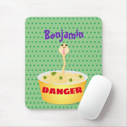 Cute noodles snake cartoon illustration humor mouse pad