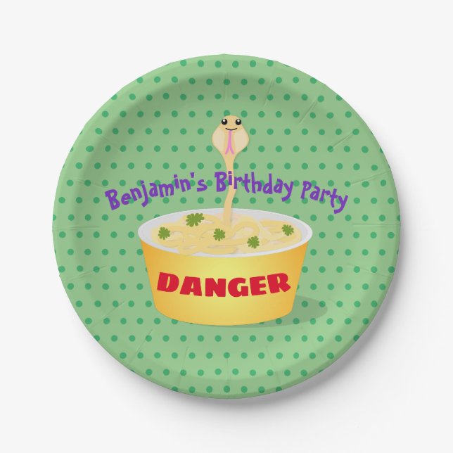 Cute noodles snake cartoon illustration humor paper plates (Front)