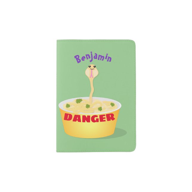 Cute noodles snake cartoon illustration humor passport holder (Front)