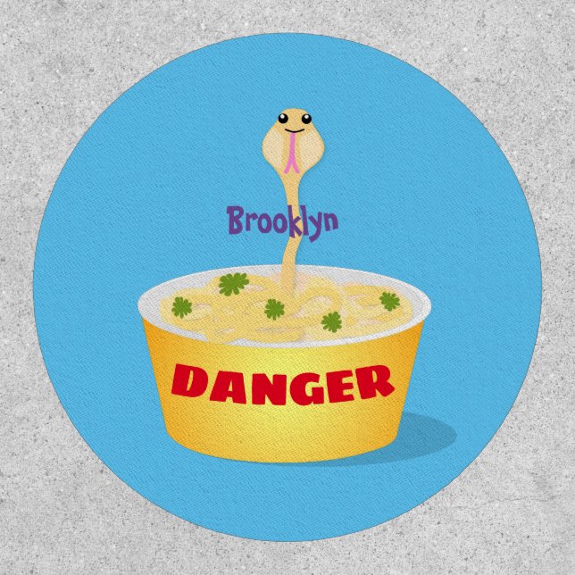 Cute noodles snake cartoon illustration humor patch (Front)
