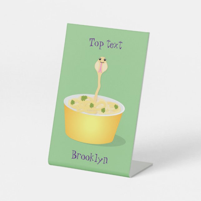 Cute noodles snake cartoon illustration humor pedestal sign (Front)