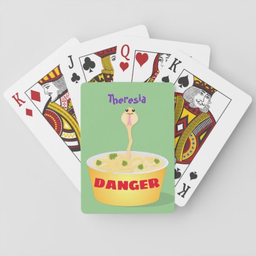 Cute noodles snake cartoon illustration humor poker cards