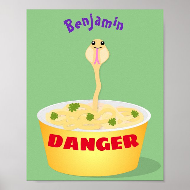 Cute noodles snake cartoon illustration humor poster (Front)