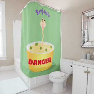 Cute noodles snake cartoon illustration humor shower curtain