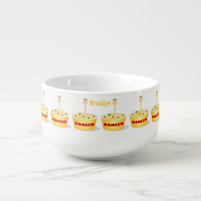 Cute noodles snake cartoon illustration humor soup mug (Front)