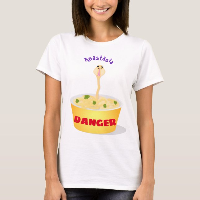 Cute noodles snake cartoon illustration humor T-Shirt (Front)