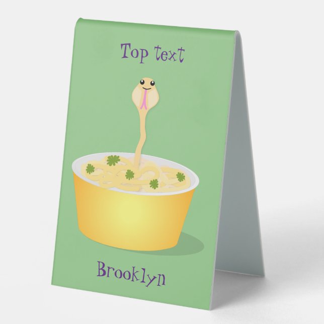 Cute noodles snake cartoon illustration humor table tent (Front)