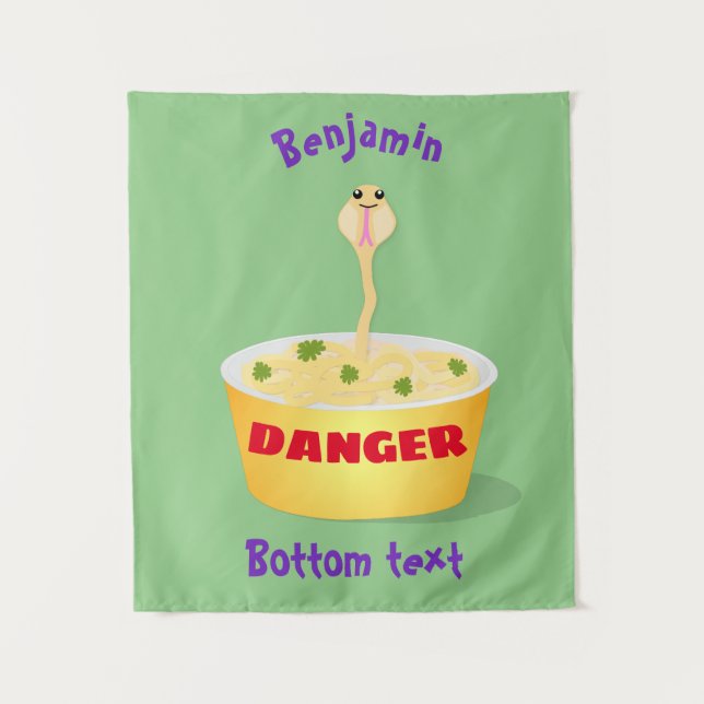 Cute noodles snake cartoon illustration humor tapestry (Front)