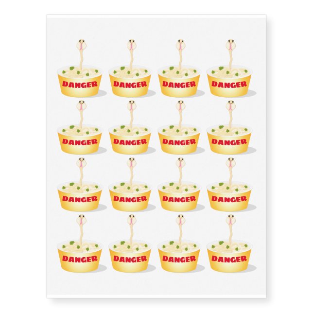 Cute noodles snake cartoon illustration humor  temporary tattoos (Front)