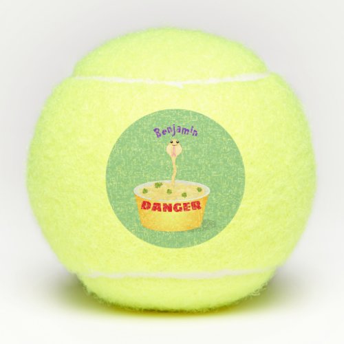 Cute noodles snake cartoon illustration humor  tennis balls