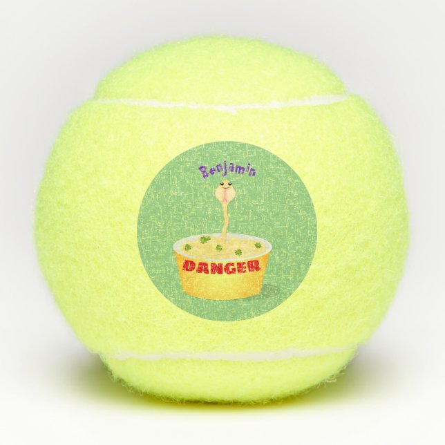 Cute noodles snake cartoon illustration humor  tennis balls (Front)