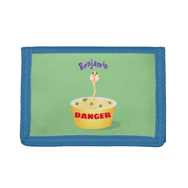 Cute noodles snake cartoon illustration humor trifold wallet (Front)