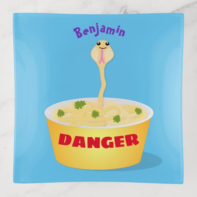 Cute noodles snake cartoon illustration humor trinket tray (Front)