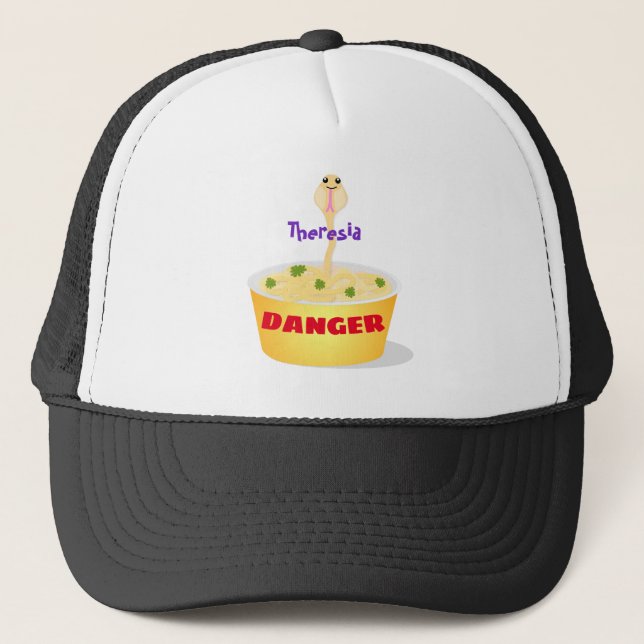Cute noodles snake cartoon illustration humor trucker hat (Front)