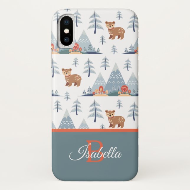 Cute Nordic Bear Pattern Monogram Personalized Case-Mate iPhone Case (Back)