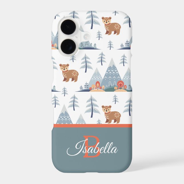 Cute Nordic Bear Pattern Monogram Personalized Iphone Case (Back)