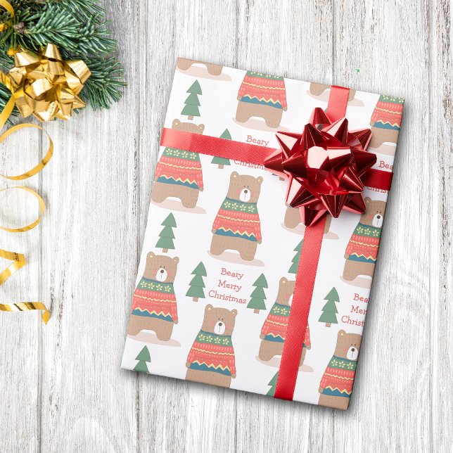 Cute Nordic Beary Merry Christmas Wrapping Paper (Creator Uploaded)