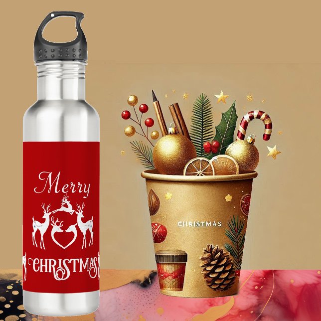 Cute Nordic Christmas Reindeer White Santa Helpers Stainless Steel Water Bottle (Cute Nordic Christmas Reindeer White Santa Helpers Stainless Steel Water Bottle)