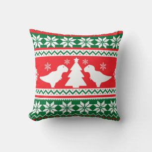 Cute Nordic Fair Isle T-Rex Dinosaurs Sweater Throw Pillow