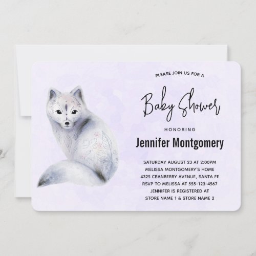 Cute Nordic Fox with Floral Designs Baby Shower Invitation