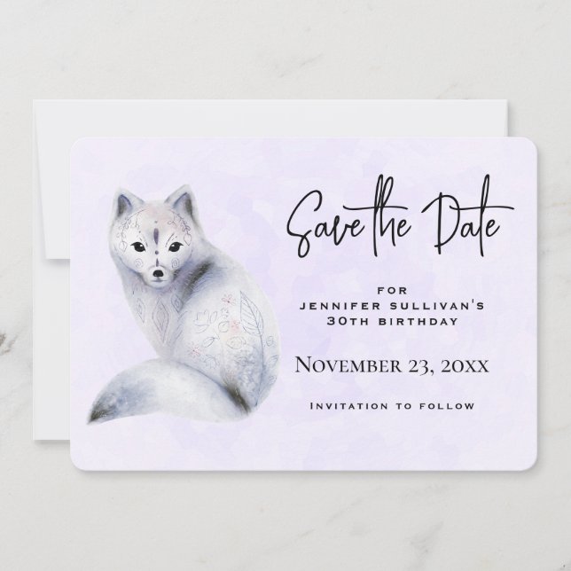 Cute Nordic Fox with Floral Designs Save The Date (Front)