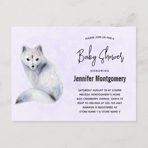 Cute Nordic Fox with Floral Markings Baby Shower Invitation Postcard
