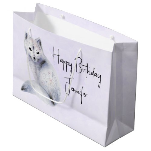 Cute Nordic Fox with Floral Markings Birthday Large Gift Bag