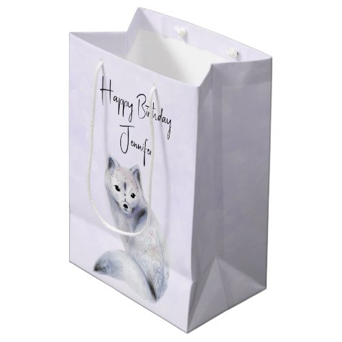 Cute Nordic Fox with Floral Markings Birthday Medium Gift Bag