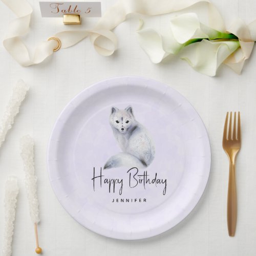 Cute Nordic Fox with Floral Markings Birthday Paper Plates