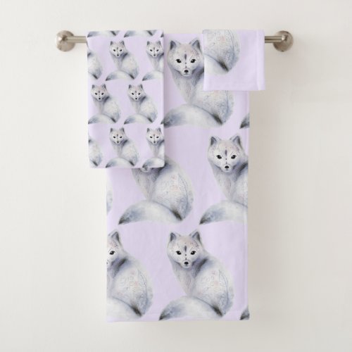 Cute Nordic Fox with Floral Markings Boho Pattern Bath Towel Set