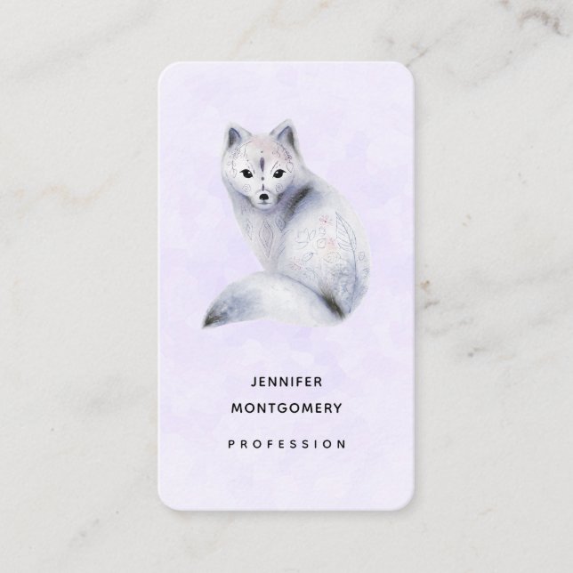 Cute Nordic Fox with Floral Markings Business Card (Front)