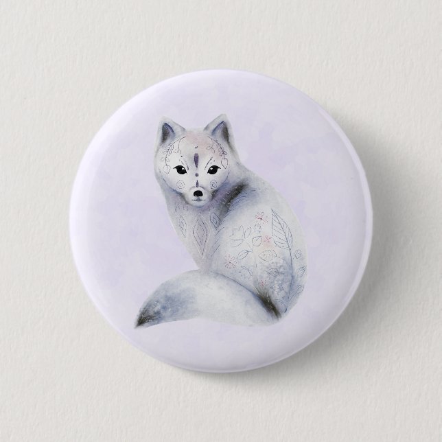 Cute Nordic Fox with Floral Markings Button (Front)