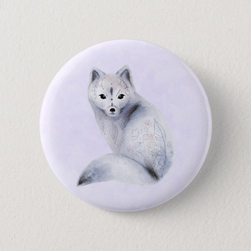 Cute Nordic Fox with Floral Markings Button