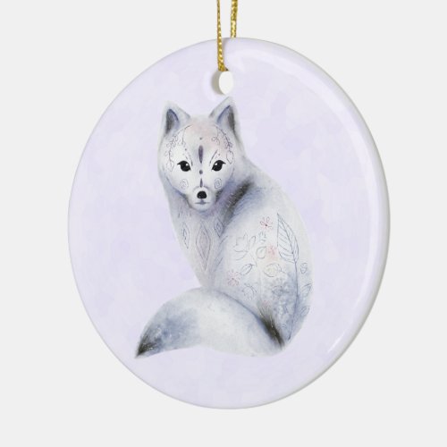 Cute Nordic Fox with Floral Markings Ceramic Ornament