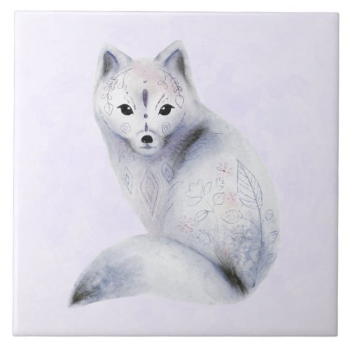 Cute Nordic Fox with Floral Markings Ceramic Tile