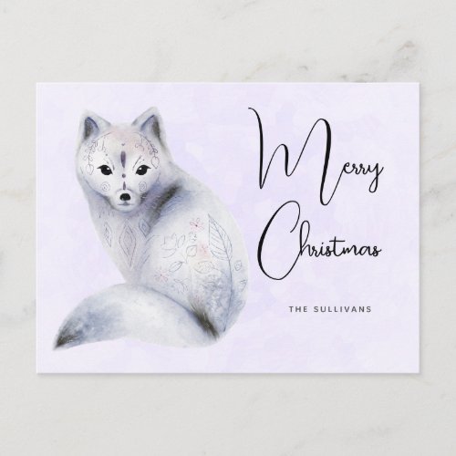 Cute Nordic Fox with Floral Markings Christmas Holiday Postcard