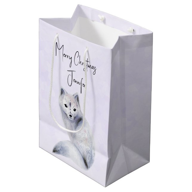 Cute Nordic Fox with Floral Markings Christmas Medium Gift Bag (Front Angled)