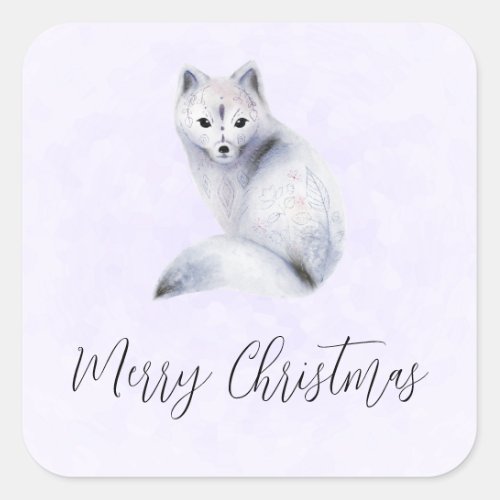 Cute Nordic Fox with Floral Markings Christmas Square Sticker