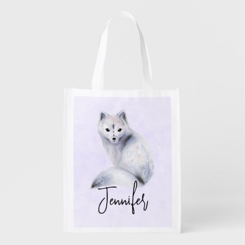 Cute Nordic Fox with Floral Markings Grocery Bag