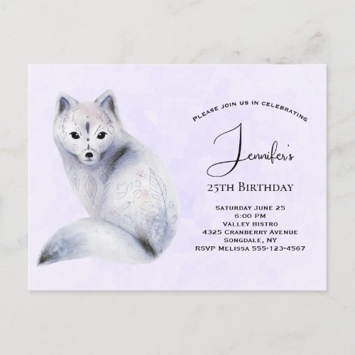 Cute Nordic Fox with Floral Markings Invitation Postcard
