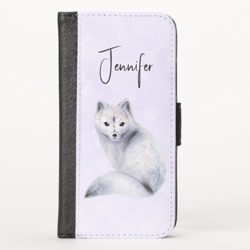 Cute Nordic Fox with Floral Markings iPhone X Wallet Case